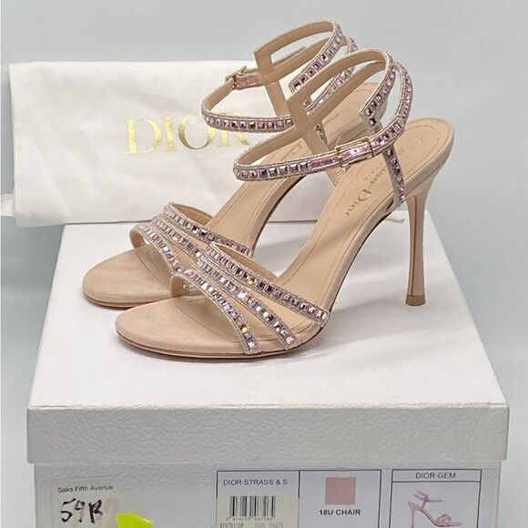 Christian Dior Gem Heeled Crystal Embellishments Sandals  Dior Gem Embroidered Crystal Suede Heel Sandals size 36.5